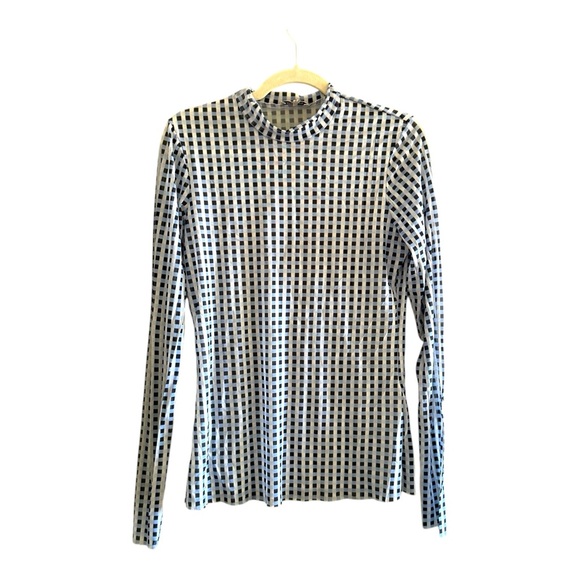 Baum und Pferdgarten Joan Grid Pattern Gingham Mock Neck Top in Blue Size L - Picture 1 of 4